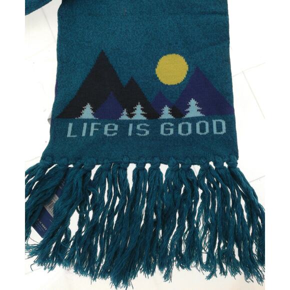 Life is Good Teel Green Tasseled Rectangle Scarf - Picture 6 of 8